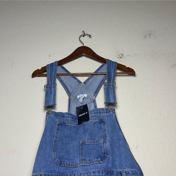 Forever 21 Denim Jeans Bib Overalls Shorts Western Indie Boho Pant Women 2x NWT - Picture 11 of 15